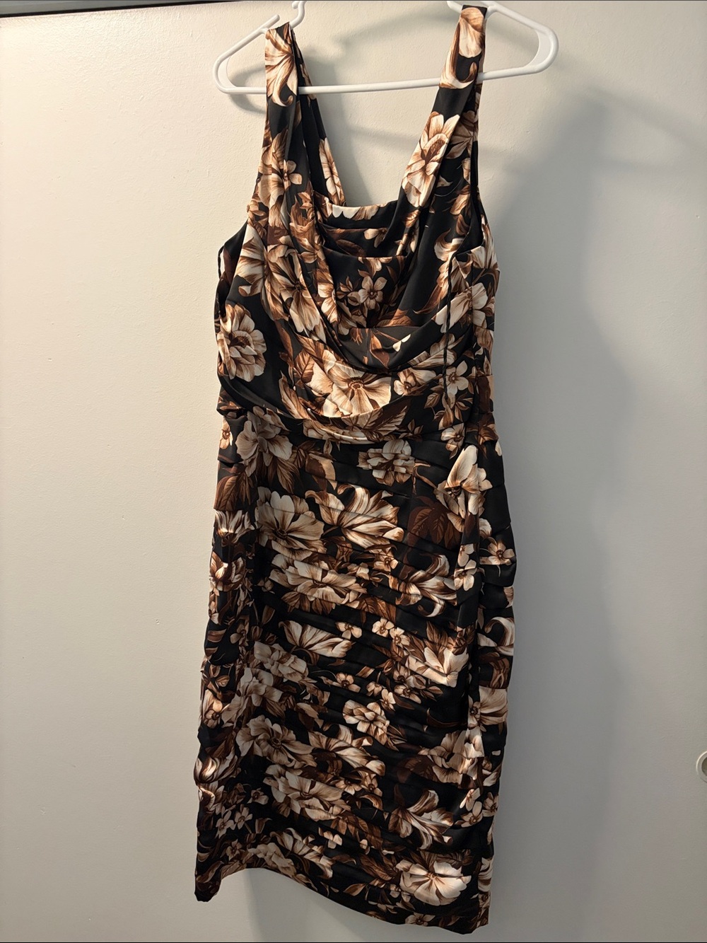 Express Floral Cowl Neck Sleeveless Dress in Black and Brown